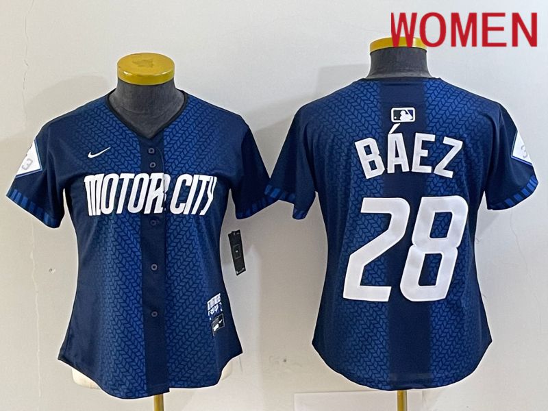 Women Detroit Tigers #28 Baez Blue City Edition Nike 2024 MLB Jersey style 1->women mlb jersey->Women Jersey